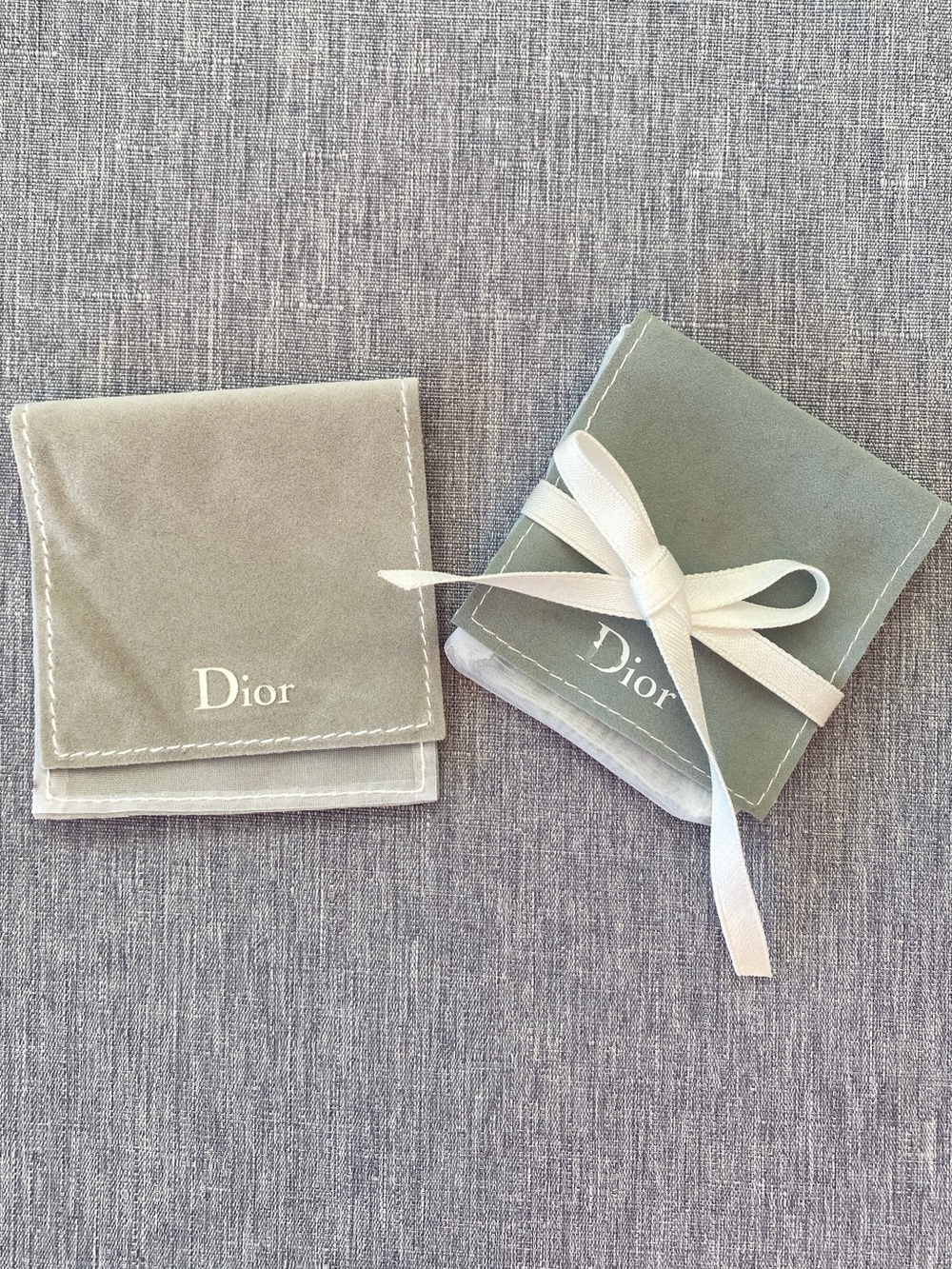 Authentic Dior | Velvet Jewelry Pouches in Sage and Light Gray - Set of 2